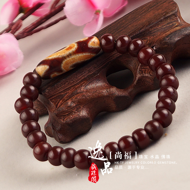 Handmade Bloodstone Beads Aquaria Dzi Tibetan Buddhist Bracelet